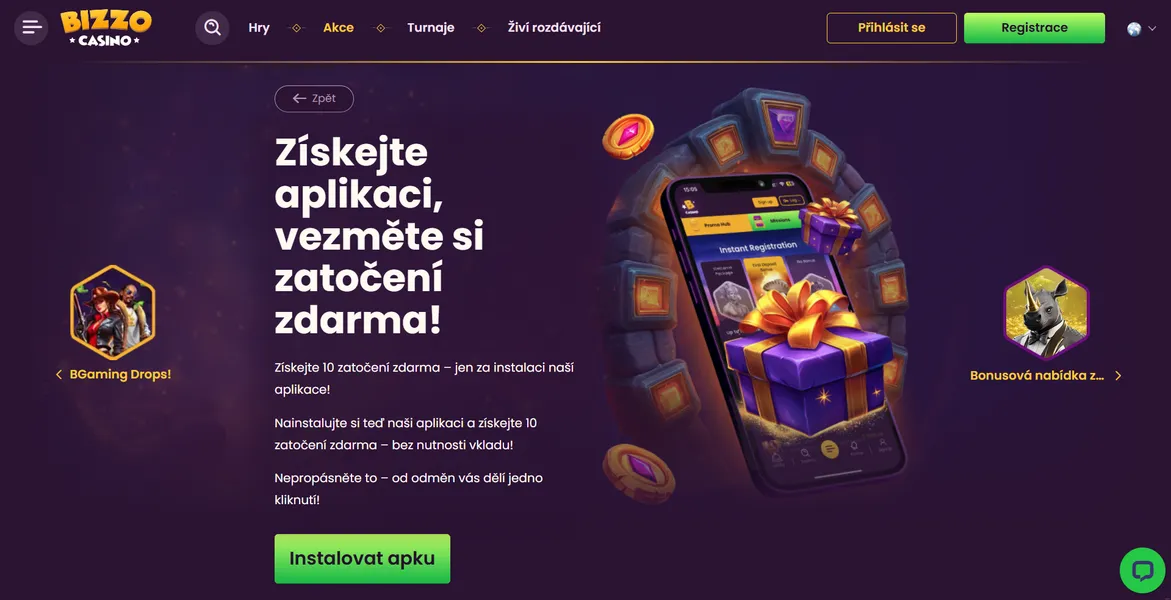 Mobilní aplikace Bizzo Casino