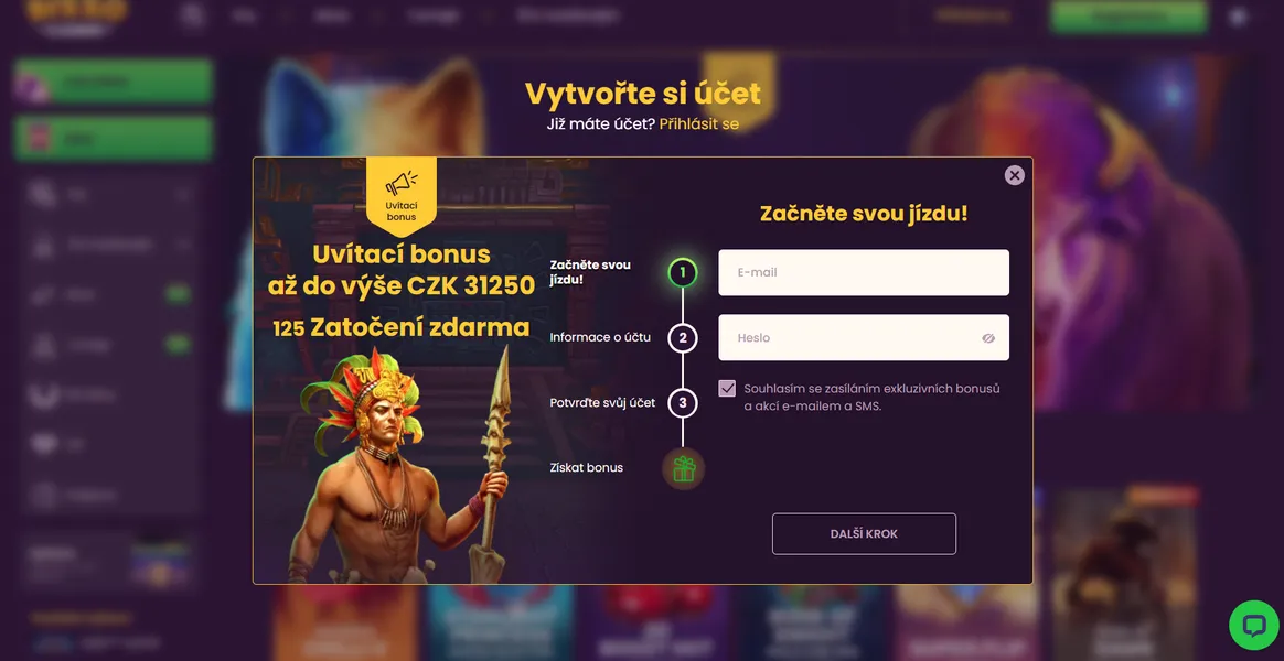 Registrace a přístup k účtu v Bizo Casino